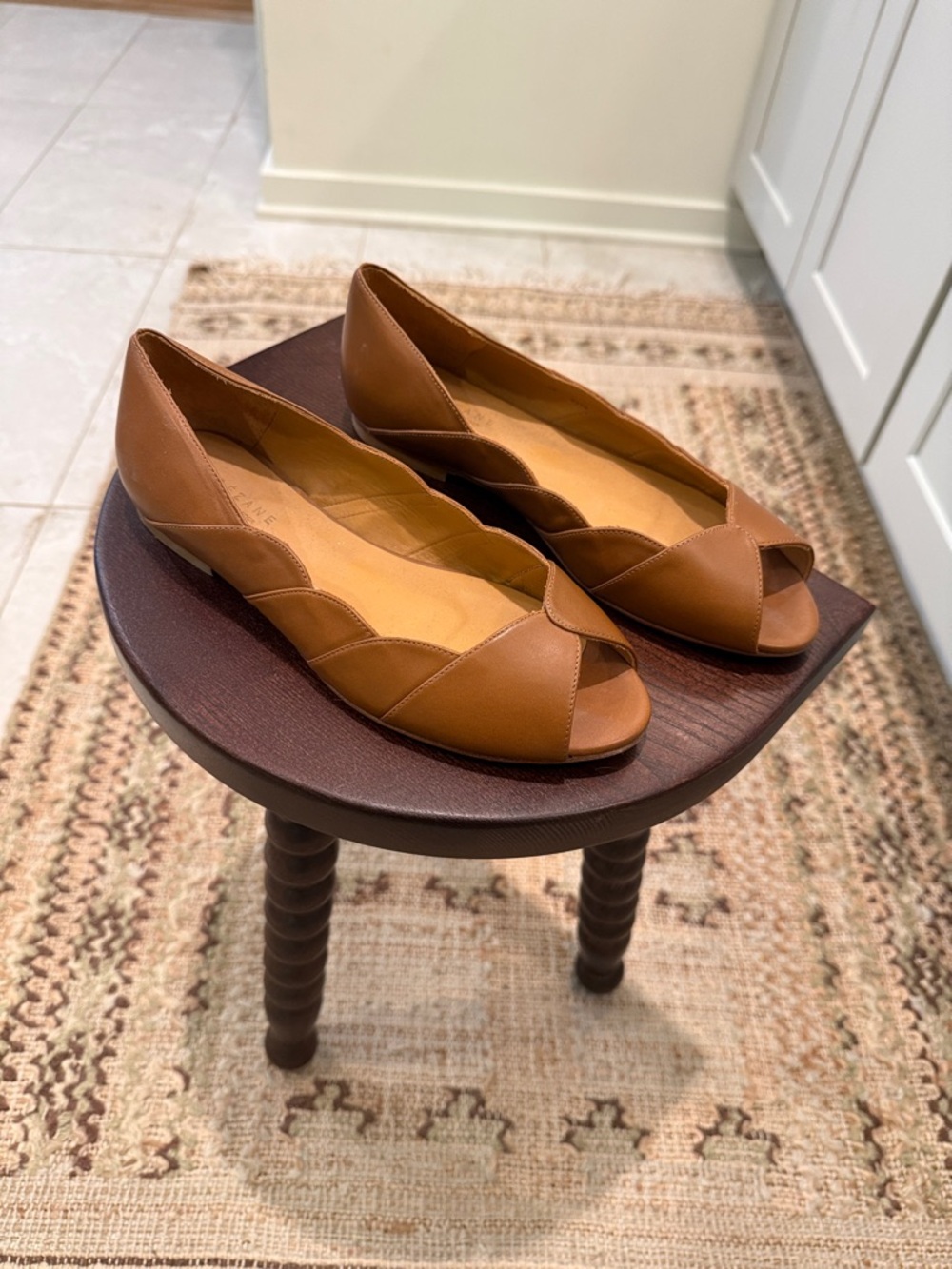 Sezane Tan Leather Peep-Toe Sandals